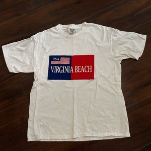 PowerPro By Oneita Mens White T-shirt Virginia Beach Graphics Single Stitch LG